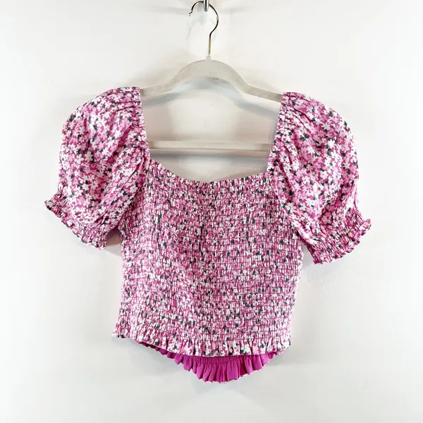Sunday Best Sinatra Smocked Puff-Sleeve Crop Blouse Top Jam Packed Floral Small - Image 3