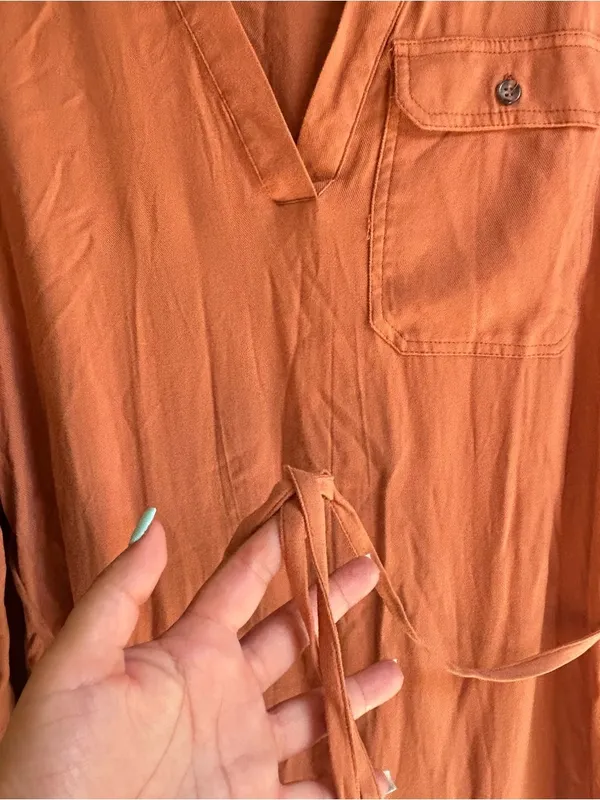 🌸No Comment long-sleeve peach V-neck shirt dress Size small - Image 8