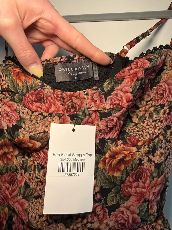 Dress Forum Tank Vintage Floral Print Striped Lurex Top with Lace Trim - Image 6