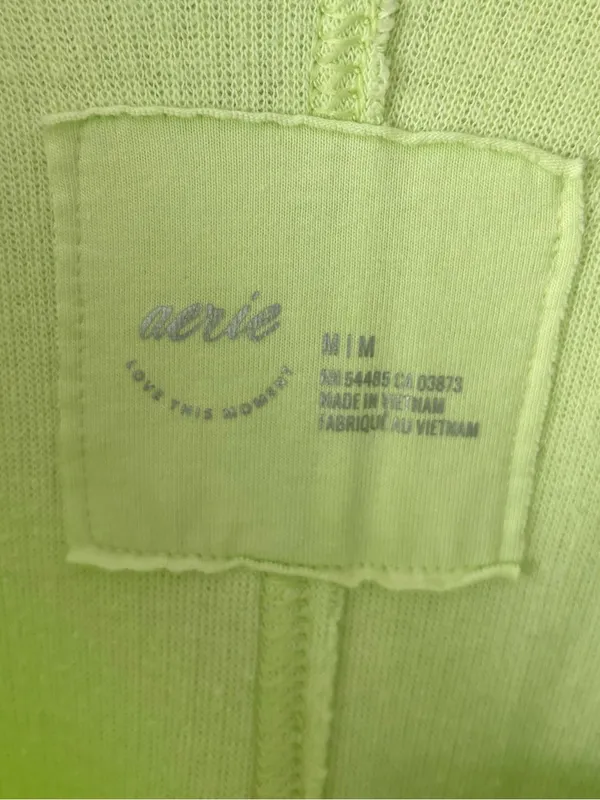 Aerie Wonder Textured V-Neck Sweatshirt Green Glow Oversized Loungewear Neon - Image 5