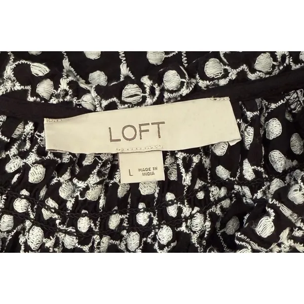 Loft Women's Petite Blouse Black White Size L Polka Dot Boat Neck Short Sleeve Casual - Image 4