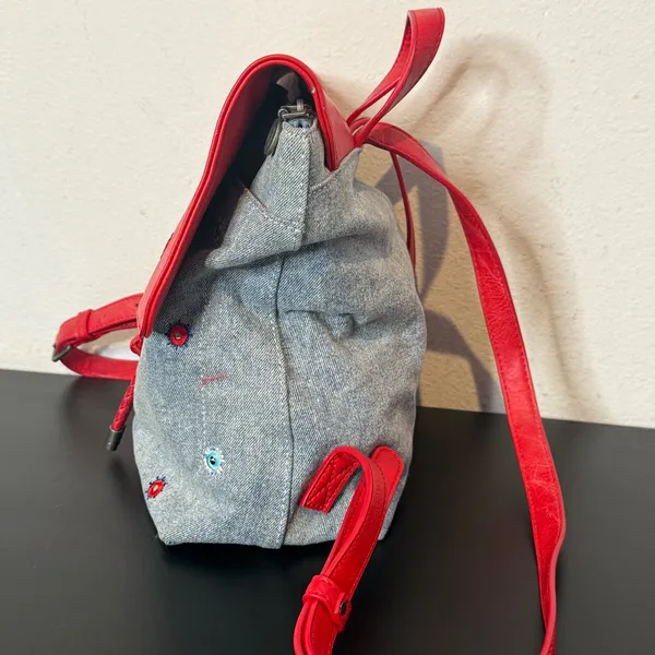 Desigual Floral Embroidered Mandala Denim Backpack Red Blue Mix Media Braided - Image 16