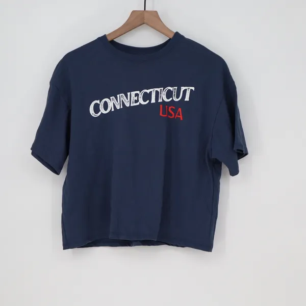 Where I'm From Connecticut USA Navy Blue Graphic Boxy Cropped T-Shirt Small - Image 2