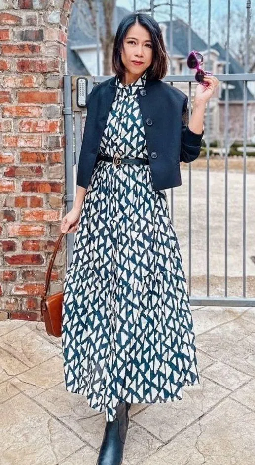 Zara New Long Print Collar Dress Black - Image 6