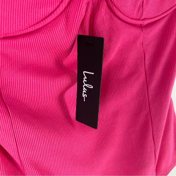 Lulu's Vibrant Pink Stretch Ribbed Sleeveless Wired Bra‎ Thong Bodysuit NWT XL - Image 6