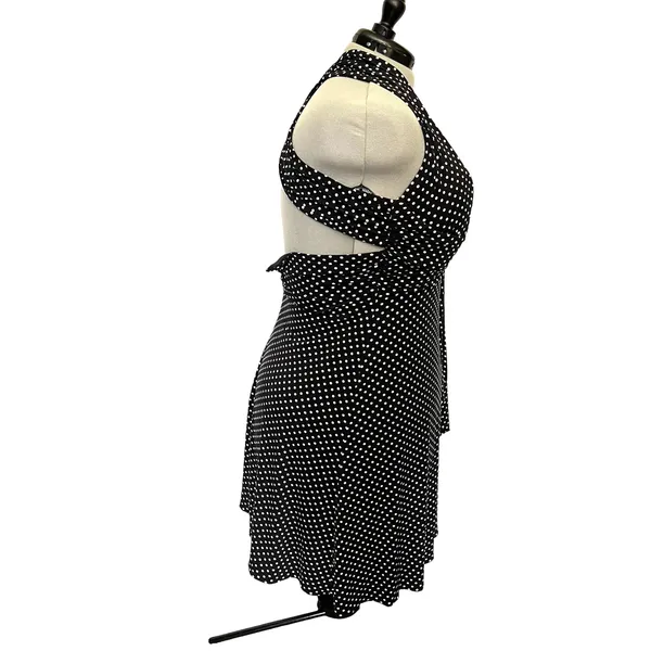 Melanie Lyne Polka Dot Halter Dress Sz 16 Pinup Black Open Back Rockabilly Retro - Image 5