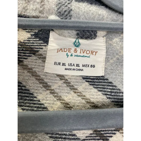 Jade‎ & Ivory Cream Gray Plaid Shacket Fleece Button Front Oversized XL - Image 3