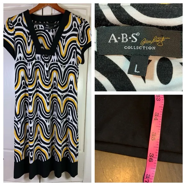 ABS Allen Schwartz Retro Y2K 70s Style Dress Womens Large‎ Square Neck Stretch - Image 2