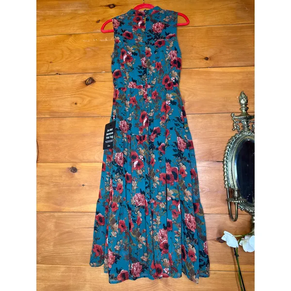 NWT Lulus In My Dreams Teal Multi Floral Print Midi Dress Cruise Resort Size XL - Image 5