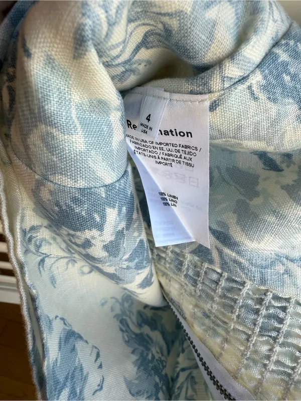 Reformation Eden Off-Shoulder Top in Cream and Blue Floral - Image 8