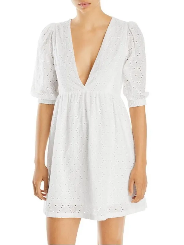 Fore Floral Eyelet Puff Sleeve Dress Size XS White NWT - Image 10