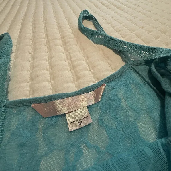 Victoria’s Secret Blue Slip Nightie M Medium See Through Lace Center Strips - Image 3
