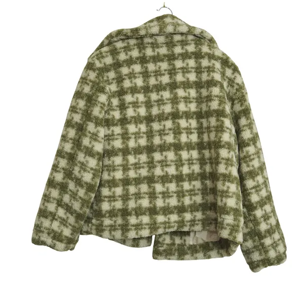 Blu Pepper Large Green Boho Checkered Sherpa Jacket Faux Fur Button Front Coat - Image 6