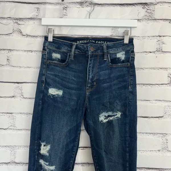 American Eagle Super Hi-Rise Jegging Women’s 4R Distressed Dark Wash Stretch Y2K - Image 5
