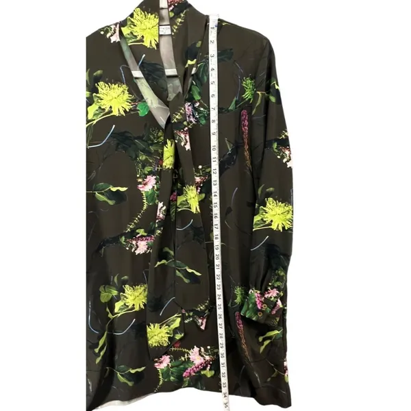 Babaton Tunic Mini Dress‎ S Green Floral Tie Neck Pockets Fairy Grunge Whimsy - Image 9