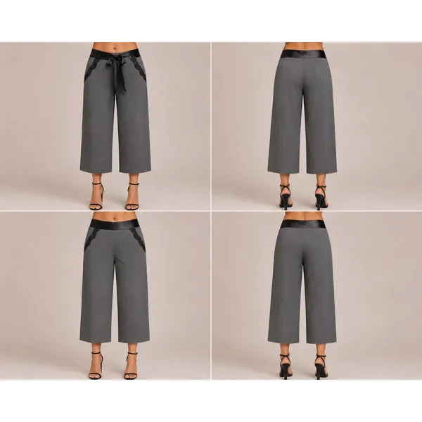 Cache Black Lace Satin Self Belt Gray Bi Stretch Crop Pant New $118 NWT Size 10 - Image 2