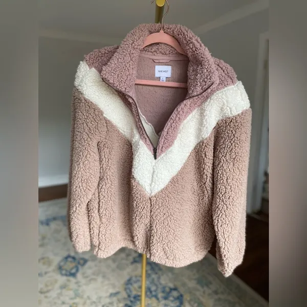 Nine‎ West Pullover Sweater Cozycore Valentines Sherpa Teddy Soft Zip Fluffy - Image 2