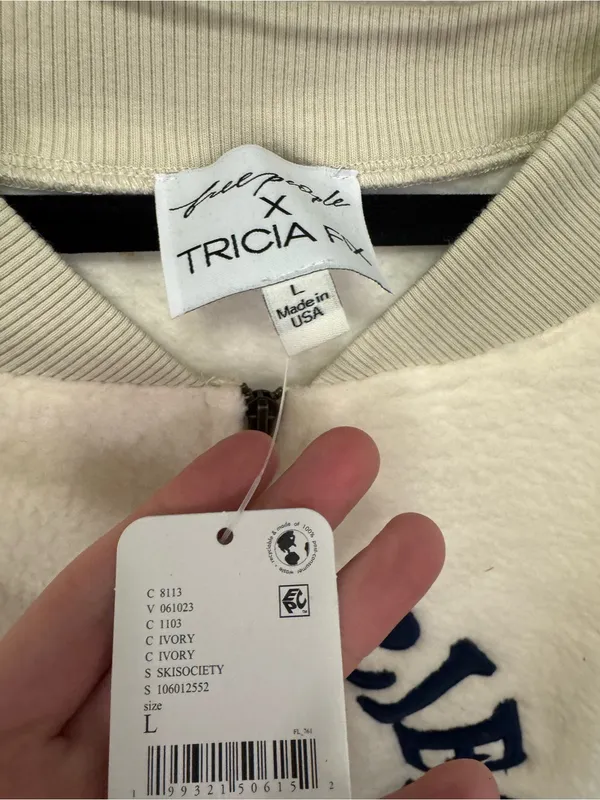 NWT Free People Tricia Fix Ski Society Quarter Zip - ivory white navy - Large - Image 8