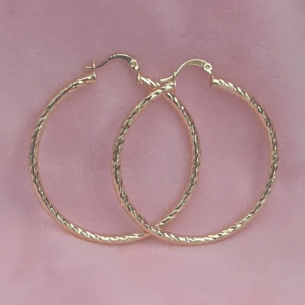 Elegant Gold Hoop Earrings 18K Gold Filled Twist Cut Hoop 50MM - Image 4