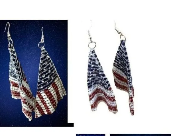 Handmade New American Flag Earrings Drop Dangle Stars Stripes Patriotic July 4 Ve… - Image 11