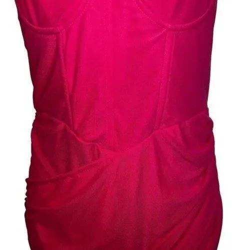 PRETTYLITTLETHING Hot Pink Ruched Bodycon‎ Mini Dress Gold Chain Straps NWT 6 - Image 4