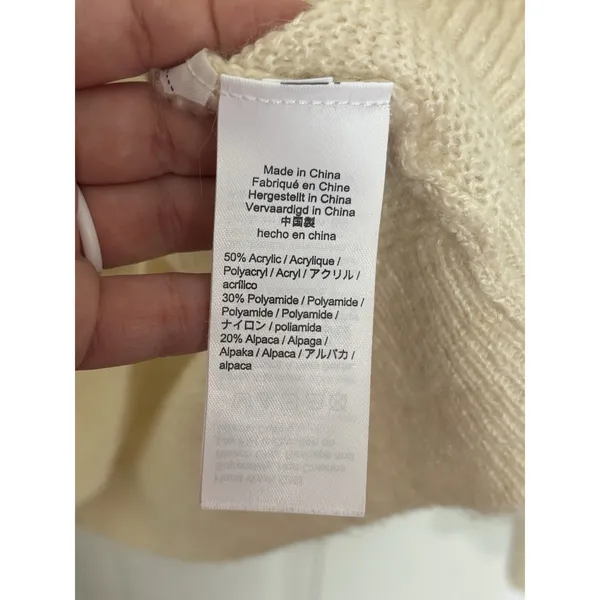J Crew Alpaca Blend Cream Ruffle Neck Pullover Sweater L Minimal Preppy Classic - Image 5
