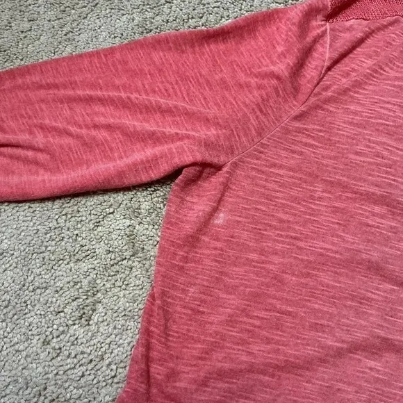 Ariat Crochet Back Henley Top Womens XXL Coral Pink Long Sleeve Slub Knit Boho - Image 7