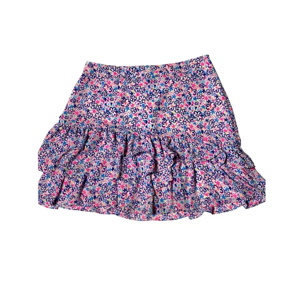 Lilly Pulitzer Womens 8 Floral Ruffle Mini Skirt Pink Blue Tiered Lined - Image 7
