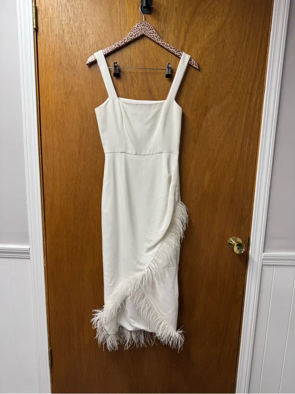 Saylor Caylin Sleeveless Feather Trim Hem Midi Dress White Small Bridal Wedding - Image 17