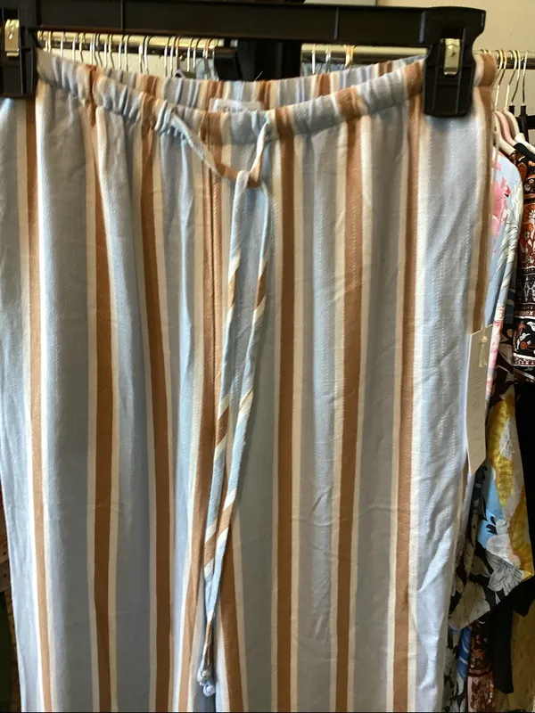 Sienna sky Light Blue and Tan Striped  Drawstring Pants - Image 2