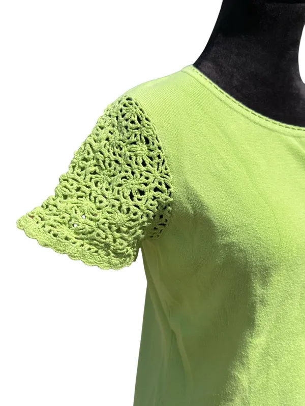 Designers Originals Lime Green Crochet Sleeve Knit Top Large‎ Cottagecore Boho - Image 3