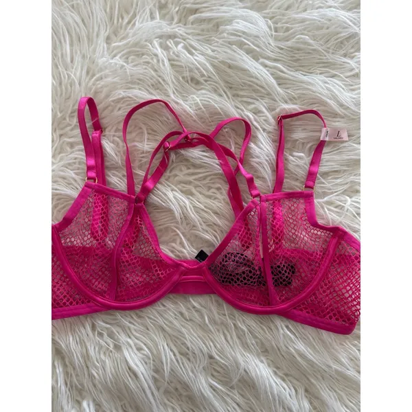Victoria's Secret Very Sexy Fishnet Open-Cup Low-Cut Demi Bra Pink Size Large - Image 5