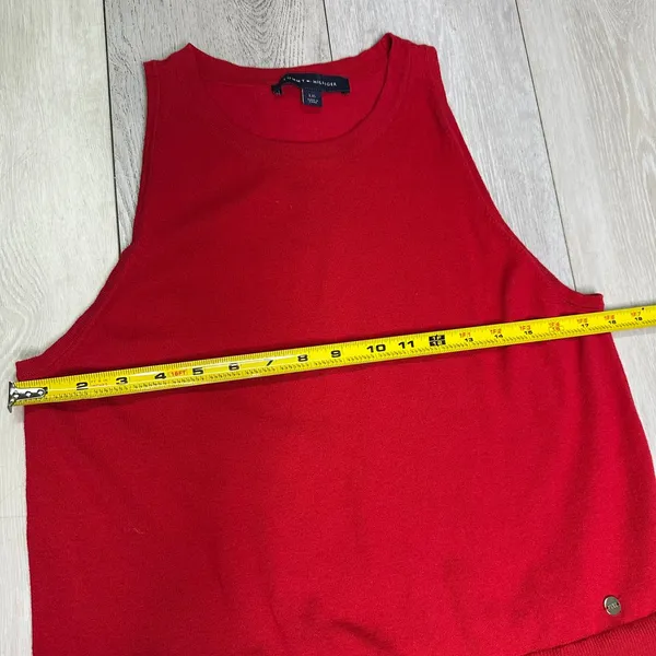 Tommy Hilfiger red Christmas peplum tank holiday‎ knit cotton blend size large - Image 7
