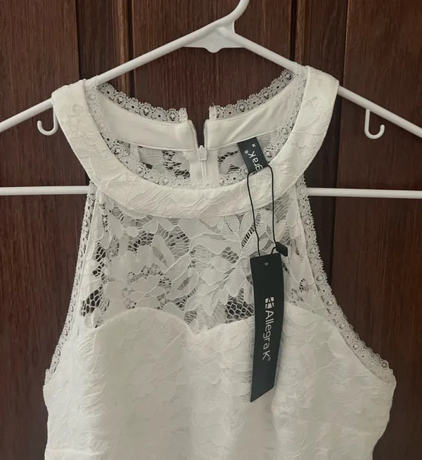 Women’s Gorgeous Allegra K White Satin Lace Med/ Length Dress Size M NWT - Image 7