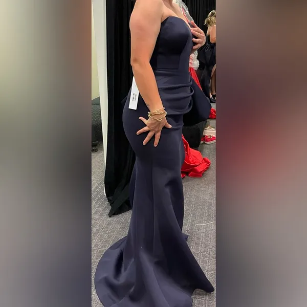 Jovani 07581 Gown with Side Slit and Bow (NAVY) - Image 5