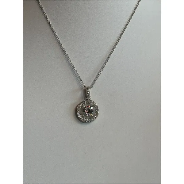 Signed Pendant Necklace with Clear Crystal Halo - Image 2