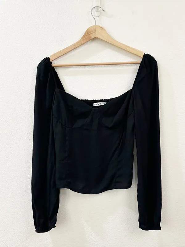 Reformation Women's Reign Sweetheart Neckline Long Sleeve Top Size 4 Black - Image 3