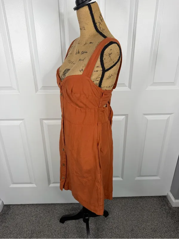 Anthropologie Maeve Size M Rust Orange Linen Blend Button Front Mini Dress - Image 7
