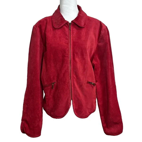 Chadwick's Jacket Red Leather Suede Full Zip Collared Moto Classic Minimalist XL - Image 2
