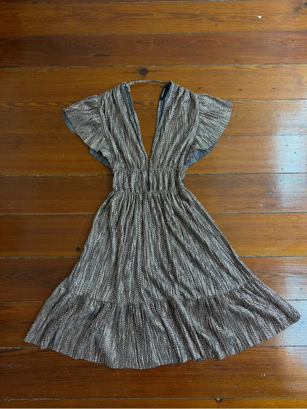Sabina Musayev Copper Bronze Metallic V-Neck Dress Party Dress Sz XS 🧡🍄 - Image 8