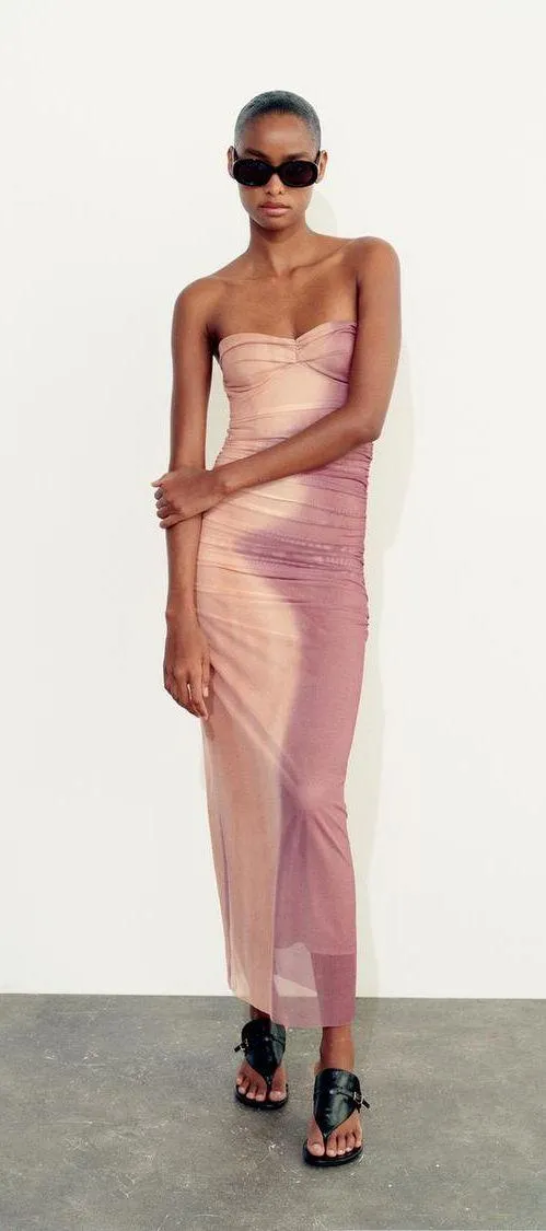 dress maxi midi corset fitted bodycon mesh mauve beige wedding party - Image 11