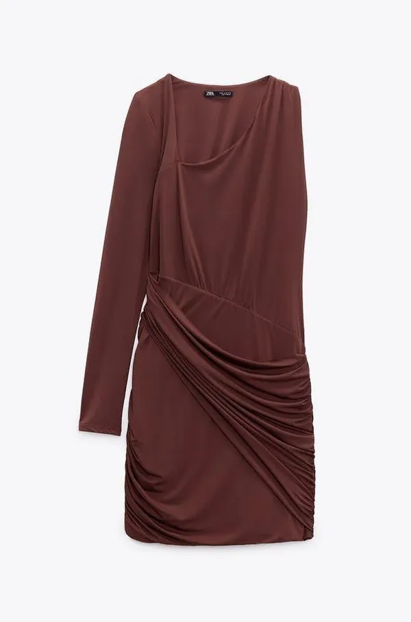ZARA NWT brown CUT OUT ASYMMETRICAL DRESS - Image 4