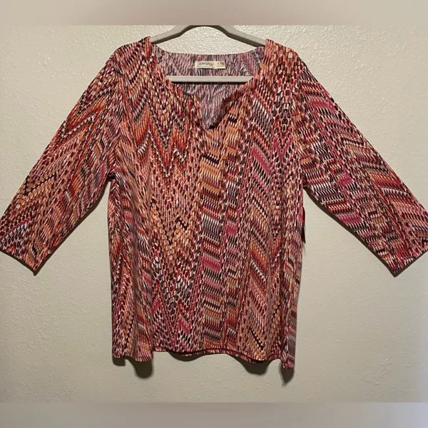 NWT Faded Glory Coral Pink Top | Long Sleeve Stretch Blouse | XL Casual Chic - Image 2