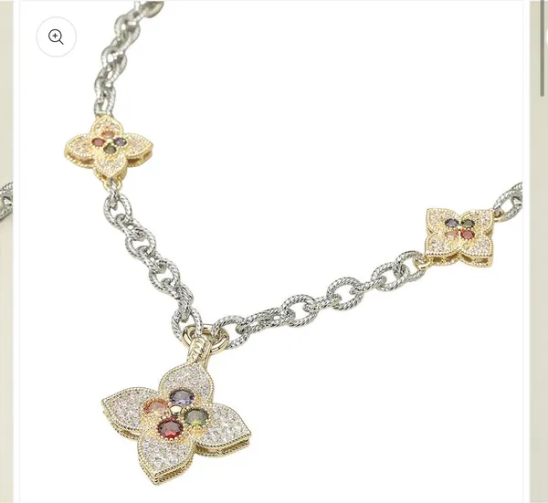 14K Gold Plated Stone Embellished Clover Pendant Station Necklace - Image 3
