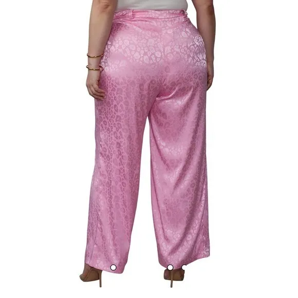 NY & C 2X Pink Leopard Print High Waist Wide Leg‎ Dressy Pants - Image 4