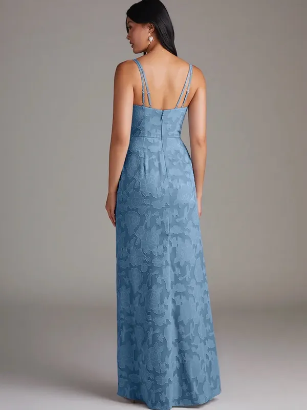 Azazie Leo Blue Lace V-Neck Evening Dress with Side Slit - Image 2