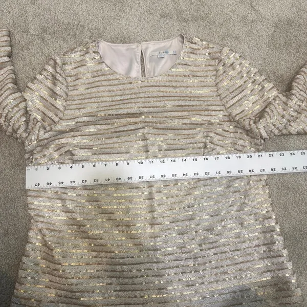 Boden 14 gold sequin 1/2 sleeve top formal blouse lined striped TB 3264 - Image 3