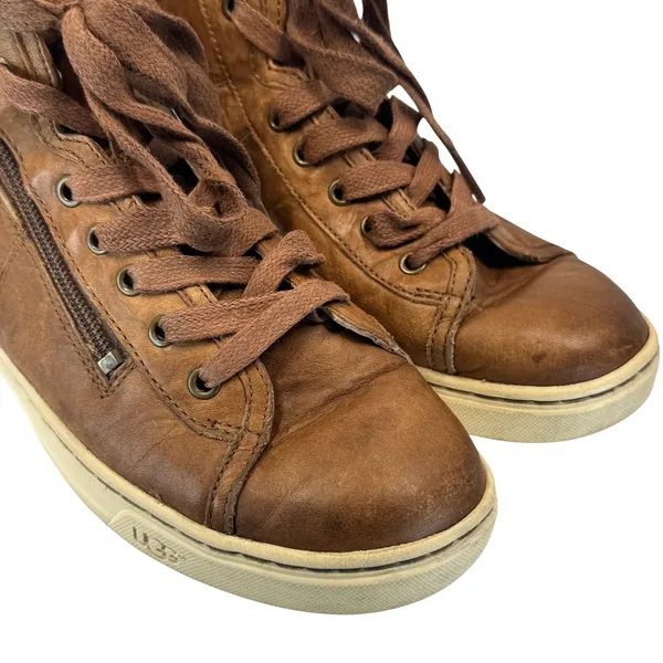 UGG Blaney Brown Leather High Top Sneakers Tassel Side Zip Womens Size 7.5 Shoes - Image 8