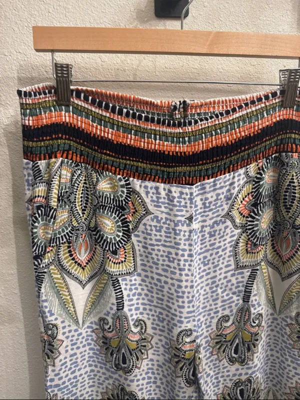 Lulumari Boho Linen Wide Leg Pants PA51260 Blue Multi S - Image 6