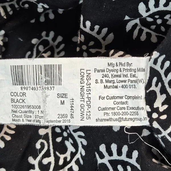 Shyla Nightwear Black White Block Print Cotton Maxi Gown Dress Womens Medium - Image 5
